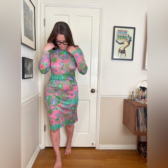 60s Vintage Diane Von Furstenberg Stretch Silk Big Cat Novelty Print Dress - Picture 2 of 15